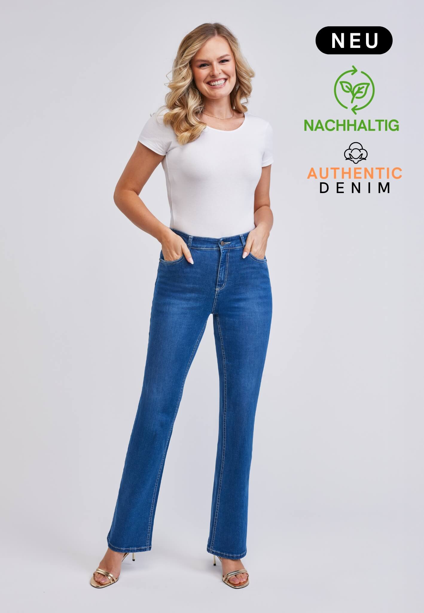 wonderjeans Ajuste Alto Campana Auténtico Azul Brillante
