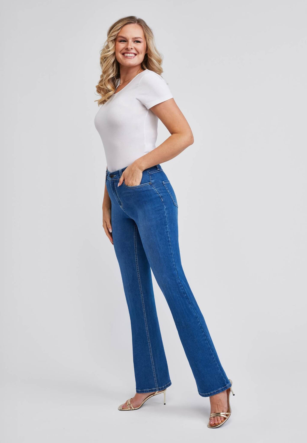 wonderjeans Ajuste Alto Campana Auténtico Azul Brillante
